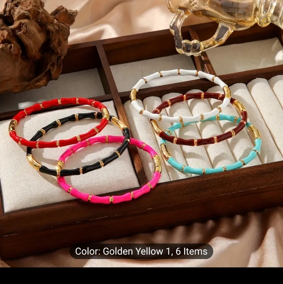 🤍💛NEW🤍💛 PRETTY!! SS WHITE and GOLD Bamboo Bangle Bracelet - Picture 2 of 14